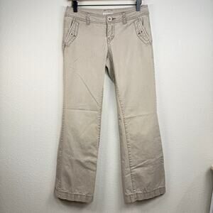 Vintage 90s Y2k Aeropostale Khaki Beige Distressed Low Rise Casual Pants 3 4 R